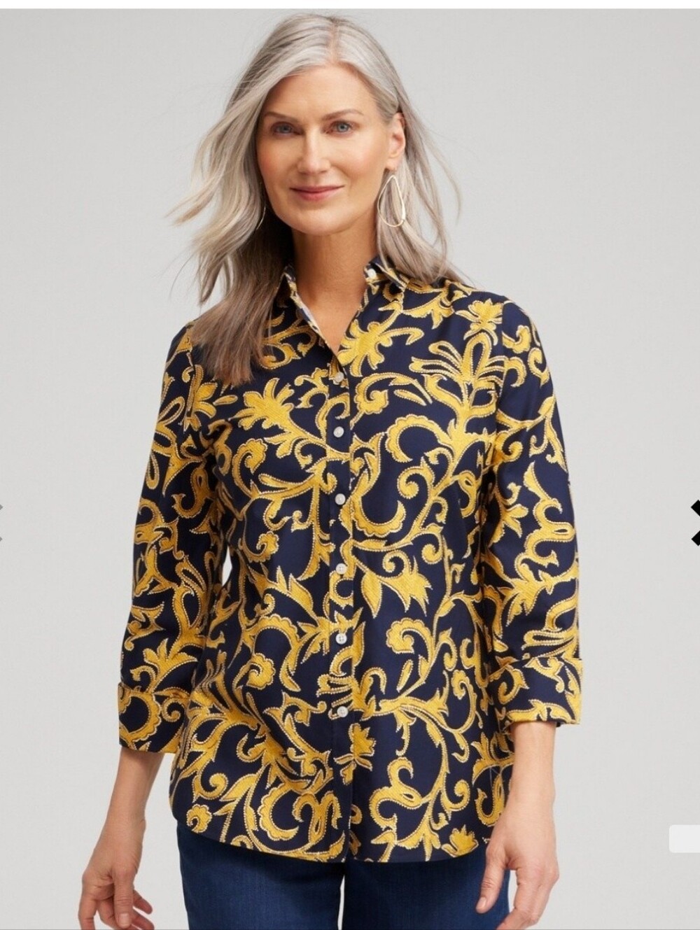 🌞CHICO'S ABSTRACT SWIRL SHIRT   NO IRON    SIZE 2      NWT - Picture 7 of 9